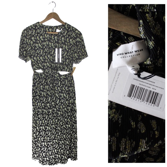 Who What Wear Plisse Collection NWT Drew Cutout Twist MIDI Dress Daisy Floral M - Picture 6 of 16